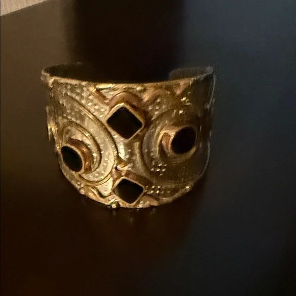Vintage Artisan Mixed Metal Brutalist With Black Onyx Cuff Bracelet - Picture 11 of 13